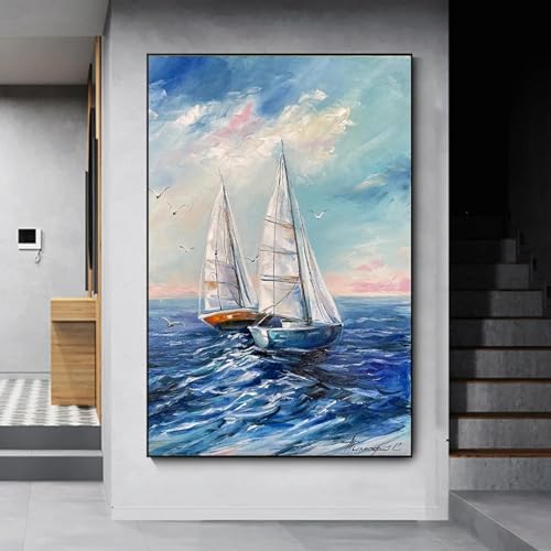 Impression sur toile de bateau GELYX marine coucher de soleil sans cadre 50x70 cm