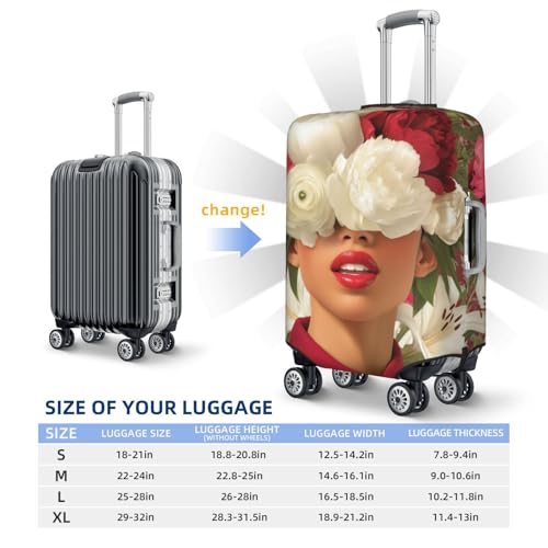 Red Lips Woman Peonies Lilies Flowers Elastic Travel Luggage Covers Dustproof Scratch-Resistant Suitcase Protector Fit 22-24 Inch4