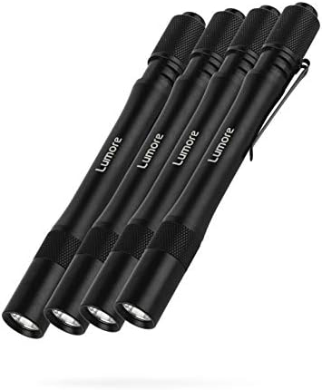 Lumore Pen Flashlights, Durable Anodized Aircraft-Grade Aluminum, 100 Lumen Premium Medical Lights with 84 Meter Viewing Distance, 4 Pack