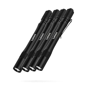 LUMORE Pen Light 4 Pack | 100 Lumens Each, 2 Hour Run Time, Battery Powered Handheld Flashlight, Durable & Waterproof, Perfect for EDC, Camping & Fishing, Includes 2x AA Batteries