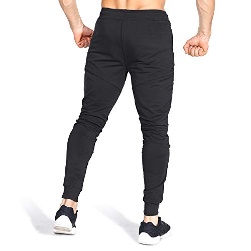 Zenwill Mens Tapered Workout Running Pants, Jogger Training Sweatpants Slim Fit With Zip Pockets (X-Large, Black) #TOP3