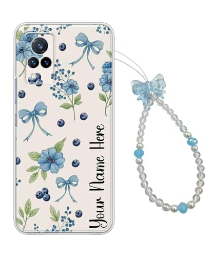 Image of COBERTA Name Customized Back Cover for Vivo V21 5G Back Cover Personalized Case with Phone Charm Chain Strap Beads & Pearls for Girls Stylish - Bows and Flowers Floral - CUSTD16956