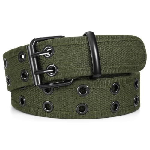 Image of WHIPPY Canvas Double Grommet Belt Unisex Casual Double Prong Belt for Men Women for Jeans Pants