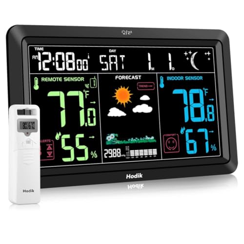 Weather Station Wireless Indoor Outdoor Thermometer Clock (Black)