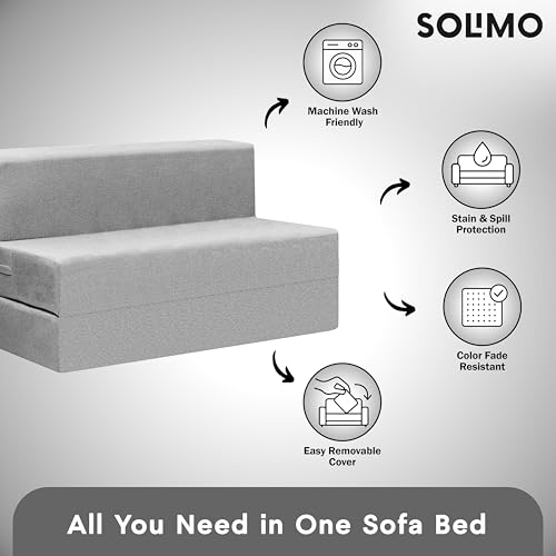 Image of Amazon Brand - Solimo 2 Seater 4 * 6 Jute Fabric Washable Cover Sofa Cum Bed2 Seater Double Foam Fold Out Sofa Cum Bed (Finish Color - Light Grey Delivery Condition - Pre-Assembled)