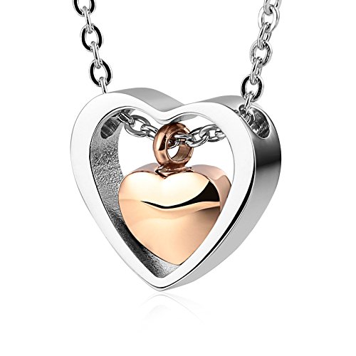 Beydodo Asche Anhänger zum Befüllen, Urnen Halskette Edelstahl mit Anhänger Doppelte Herzen Rosegold Asche Kette Damen 60CM Ascheschmuck