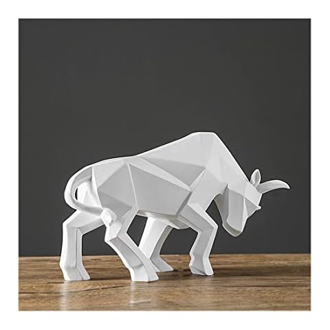 nice--buy Stier Statue Harz Bulls Skulptur Home Decor Börse Markt Glücksstatuen 35,6 cm Abstrakte Figur Business Geschenk Home Dekoration Moderne Accessoires (weiß) Cover