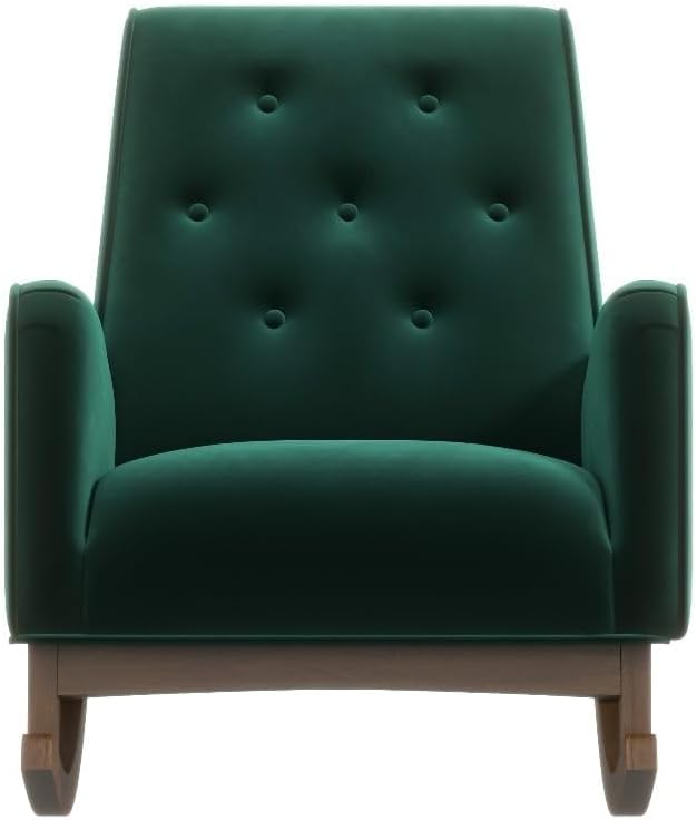 ASHCROFT Dalston - Mecedora moderna de mediados de siglo con respaldo ajustado de terciopelo color verde