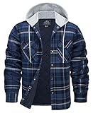 KEFITEVD Kariert Hemd Herren Thermo Wattiert mit Kapuze Warm Baumwolljacke Casual Dick Freizeitjacke Flanell Hemd Jacke Freizeit Männer Blau-grau 3XL