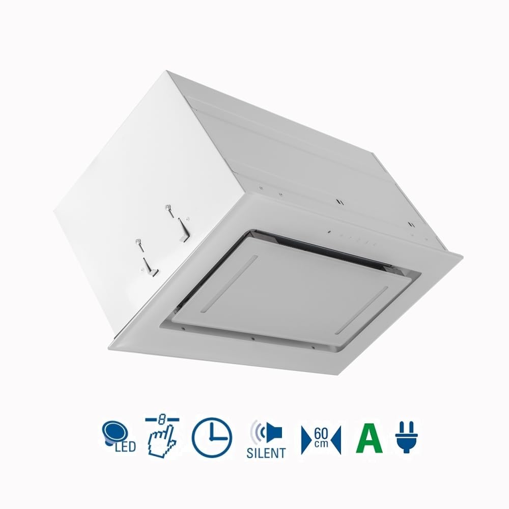 VLANO BREEZE 52 WH Einbau-Dunstabzugshaube, 52 cm, TOUCH, Weiß, Sensorsteuerung, Fernbedienung, LED-Beleuchtung, Glas, Unterbau-Dunstabzugshaube, Abluft Dunstabzug