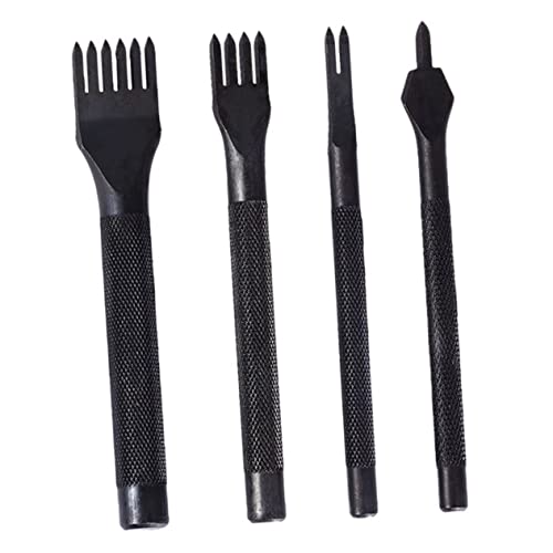 MUELODSIC 4pcs Hole Punch Hole Punch Stitching Chisel Kit Leather Craft Supplies Leather Craft Tool High Carbon Steel Black