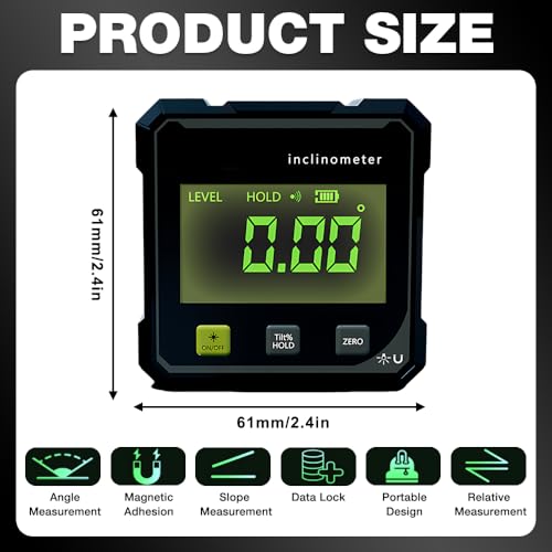 4-Seitiger Magnetischer Digitaler Winkelmesser mit Laser, NAVESO Digitale Wasserwaage mit LED-Anzeige, USB Wiederaufladbar Neigungsmesser Digital für Holzarbeiten, Bau und DIY