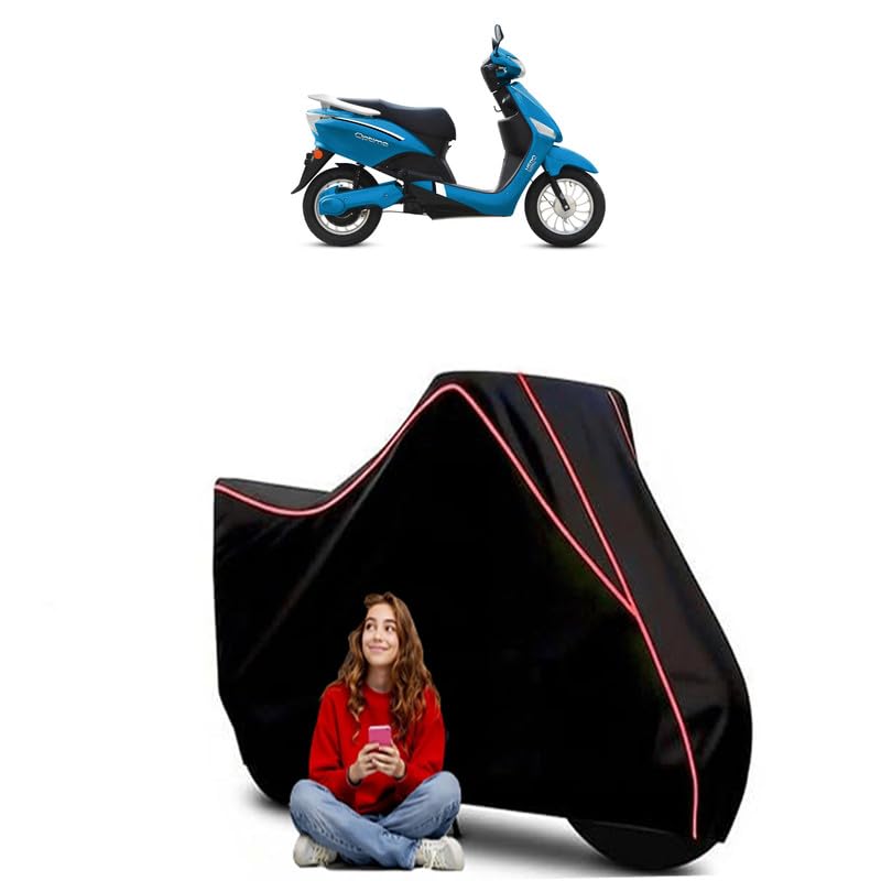 Image of Optima DX BS6 Electric Scooty Bike Cover Water Resistant Outdoor Use Universal Fit Scooters Motorcycles Heavy Duty UV Protection Dust Rain Scratch Resistant Elastic Bottom Black Blue Piping