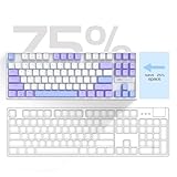 MageGee 75% Mechanical Gaming Keyboard with Red Switch, LED Blue Backlit, 87 Keys TKL Wired for Windows Laptop PC Gamer - White/Purple - Image 2