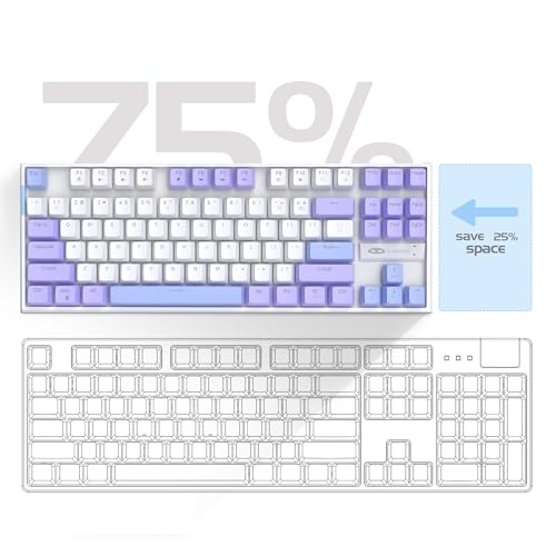 Image of MageGee 75% Mechanical Gaming Keyboard, Red Switch, LED Blue Backlit, 87 Keys Compact TKL Wired Computer Keyboard for Windows Laptop PC Gamer - White /Purple