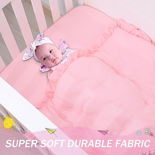 Image of Cloele 3 Pieces Crib Bedding Set for Girls- Solid Ruffle Quilted Includes Comforter Fitted Sheet Crib Skirt,Cute Ruffled Nursery Baby Crib Standard Size Baby Bedding Set Pink