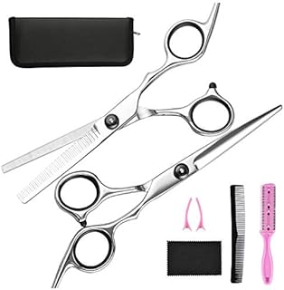 Hair Cutting Scissors Thinning Shears- Fcysy Professional Barber Sharp Hair Scissors Hairdressing Shears Kit with Haircut Accessories in Leather Case for Cutting Styling Hair for Women Men Pet- 7 Pcs