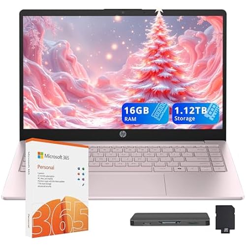 HP Stream 14" HD Laptop, Intel Processor N150, 16GB RAM, 1.12TB Storage(128GB UFS+1TB Docking Station Set), Intel Graphics, Webcam, Wi-Fi 6, 1 Year Office 365, Copilot, Fast Charge, Win 11, Pink