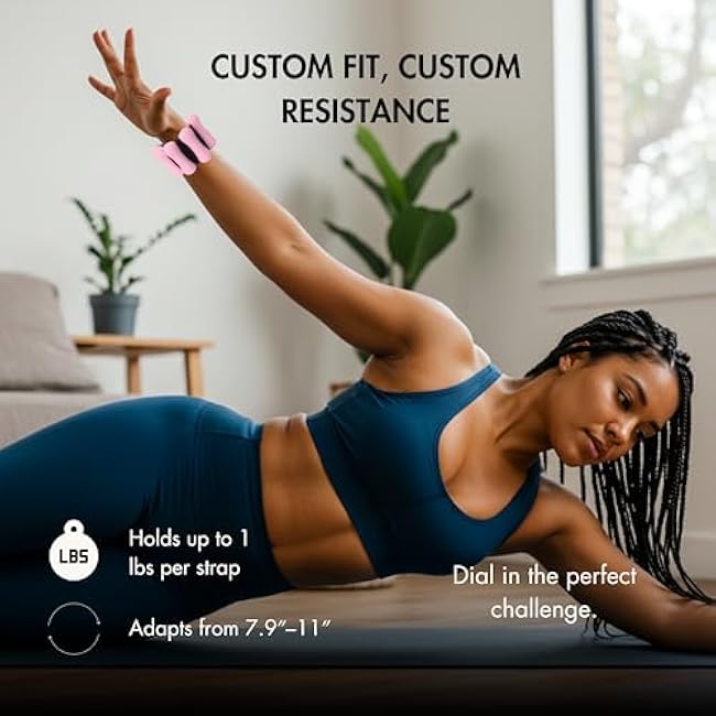 Pilates Wrist & Ankle Weights for Women, Wearable Adjustable Arm & Leg Weights Set of 2 (1lb Each), Ankle Weights for Walking, Yoga, Dance, Barre, Home Workouts ¨C 2lbs Total