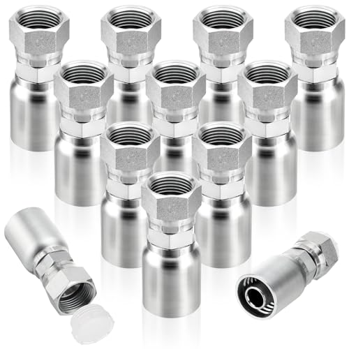 Image of 12 Pack JIC Hydraulic Hose Fittings: 3 /4 inch I.D. Hose x 3 /4 inch JIC 37 Female with Protection Cover Hydraulic Hose End Swivel Crimp Fitting Kits