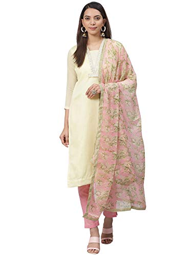 Image of AKHILAM Women's Chanderi Cotton Embroidered Unstitched Salwar Suit Material (Red 32DMK80 M Parent)