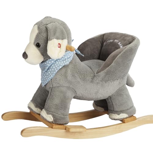 Image of Rock My Baby Rocking Horse Puppy, Baby Rocking Dog with Seat for Toddlers 1-3, Plush Rocking Horse with Sweet Music, Wooden Rocking Horse Baby Animal Rocker, (Gray Dog), CPC Certified