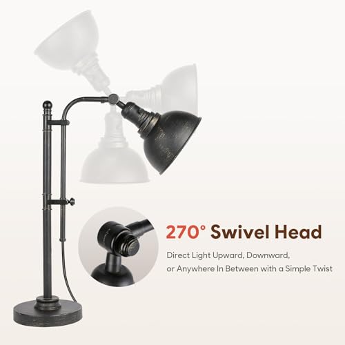 Image of VONLUCE Rustic Desk Lamp, Adjustable Industrial Table Lamp for Home Office