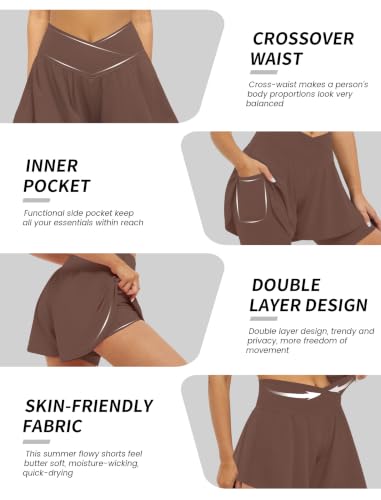 Image of FireSwan Crossover Athletic Shorts for Women 2 in 1 Flowy Running Shorts with Pockets Spandex Butterfly Workout Tennis Skorts