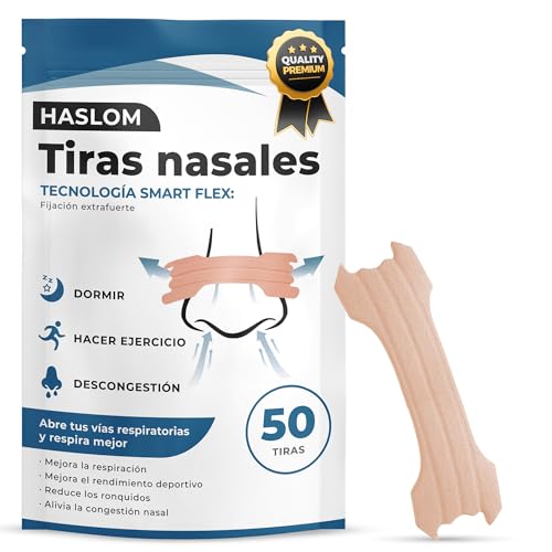 Haslom® PACK 50 TIRAS NASALES para dormir, Nasal Strips, tiras nasales deportivas, respirar mejor por la nariz, anti ronquidos para dormir, respirar mejor por la nariz, tiritas nariz respirar