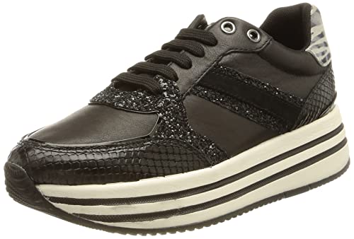 Geox Femme D Kency B Sneakers, Black, 38 EU