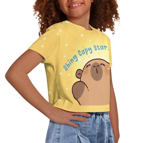 Image of Girls Fashion Crewneck Tee Shirts Casual Short Sleeve Crop Top Summer Outfits 5-14 Year