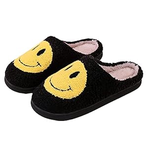 Rcuyyl Happy Face Slippers For Women And Men Fuzzy Fluffy Slippers Warm Cozy House Slippers Slip-on Indoor Outdoor…