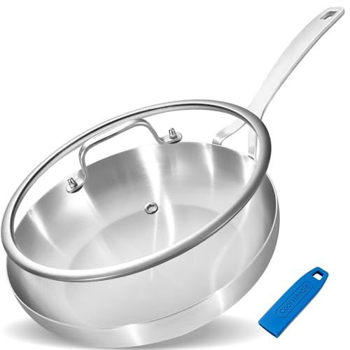 Inqibee 12 Inch Tri-Ply Stainless Steel Frying Pan with Lid, Skillet, Chef's Pan, Induction Cooking Pan, All Cooktops, Dishwasher Safe and Detachable Handle