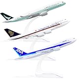 QIYUMOKE 1/400 Diecast Metal Airplanes Model with Stand (3 pcs.) - Cathay Pacific (HK) & Singapore & ANA (JP) Plane Kits for Aviation Enthusiasts Gifts