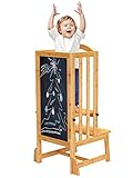 DORPU Learning Step Tower for Kids, Height Adjustable Toddler Kitchen Standing Helper Stool with Double-Side Art Board, Anti tip-Over Mother’s Helper, Natural