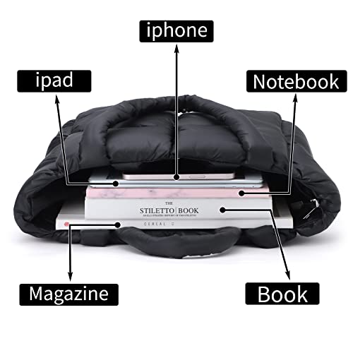 Ovida Women Large Puffer Tote Bag Quilted Top-Handle Shoulder Bag Soft Down Cotton Padded Tote Handbag With Zipper(Black) #TOP6