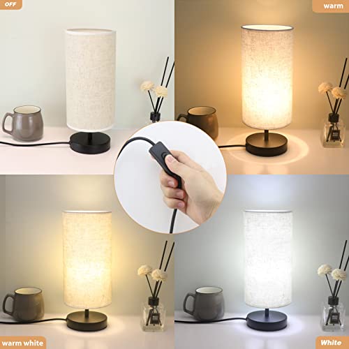 WOORFOO Bedside Table Lamp, LED Modern Nightstand Desk Lamp with Fabric Shade, Reading Nightstand Light Bedside Lamp for Bedroom, Living Room, Childrens Room, Office