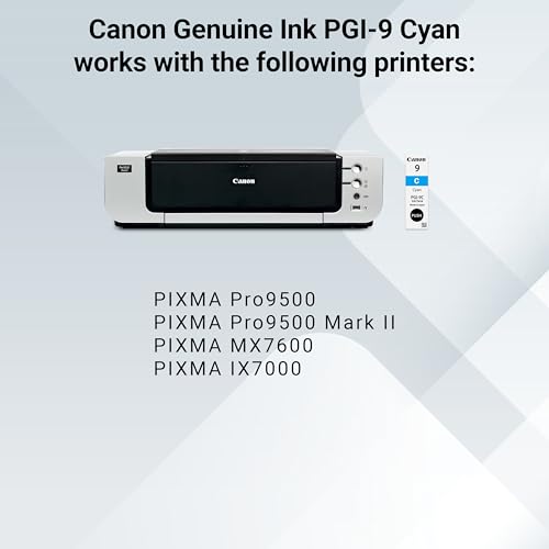 Image of Canon PGI-9 Genuine Cyan Ink Tank, Compatible with Pro9500, Pro9500 Mark II, MX7600, and IX7000 Printers