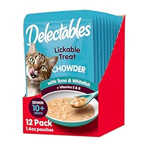 Hartz Delectables Chowder Lickable Wet Cat Treats for Senior Cats, Tuna & Whitefish, 1.4 Ounce (Pack of 12)(Packaging May Vary )