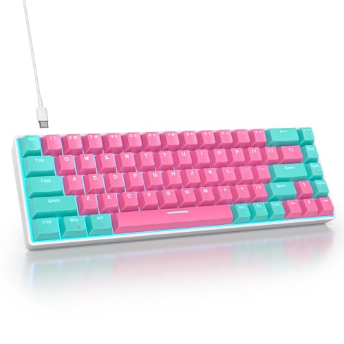 Image of 65 Percent Gaming Keyboard Mechanical with Linear Red Switch, 65% Wired Ultra-Compact Mini Pink Keyboard LED with PBT Keycaps for Ps4 /Ps5 /Xbox(68 Miami)