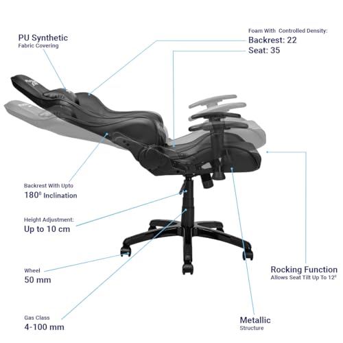 Image of Ant Esports 9077 Ergonomic Gaming Chair, Multifunctional Gaming Chair with Premium PU Leather Upholstery, 2D Armrest, Integrated Neck and Lumbar Support, & 180 Recline - Back