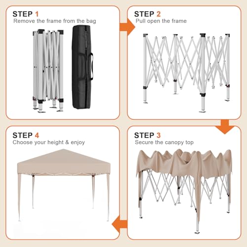 JUMMICO 3m x 3m Pop Up Gazebo, Waterproof Garden Canopy Tent with Sides, UV50+, Height Adjustable, Event Shelter for Weddings, Parties, Markets, Beige 4 JUMMICO 3m x 3m Pop Up Gazebo, Waterproof Garden Canopy Tent with Sides, UV50+, Height Adjustable, Event Shelter for Weddings, Parties, Markets, Beige - Image 4