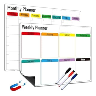 Magnetic Dry Erase Calendar for Fridge: Pack of 2-14.6” x 11.6” Magnetic Monthly and Weekly Planner for whiteboard, Family Organizer and Schedule Board for Home and Office