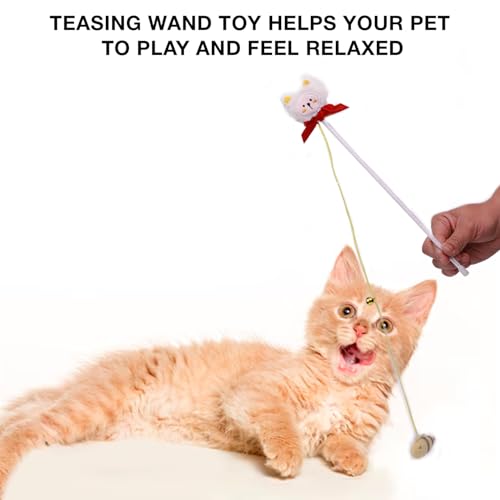 Image of Cat and Dog Playing Stick |Durable Dog and cat Teaser Playing Stick with Interactive Feather| Non- Slip and Non Toxic Durable Teasing Wand Toy with Rope (White)