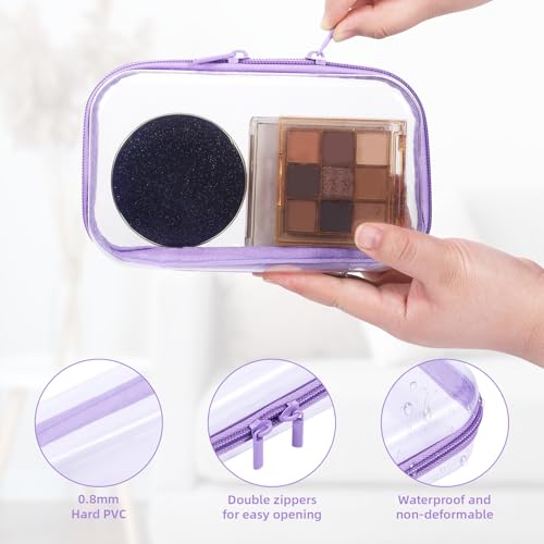Image of 4 Pcs Clear Hard Shell Zipper Case, Transparent Hard Clear Zipper Case, Medium Portable Travel Makeup Bag Organizer Bin for Pencil Cosmetics Building Blocks Puzzles(4Colors)