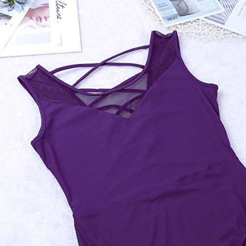 Acsuss Women's Scoop Neck Criss Cross Ballet Dance Leotard Gymnastic Bodysuit Dancewer Purple X-Small #TOP4
