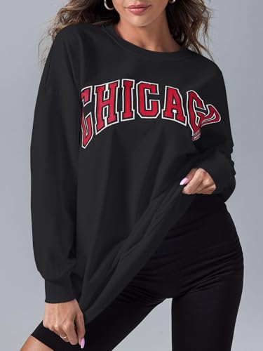 Image of Langwyqu Women's Oversized Sweatshirt Los Angeles California Crewneck Long Sleeve Casual Loose Pullover Tops