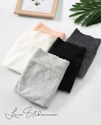 Ropa interior de algodón para mujer RHYFF, bragas hipster elásticas con encaje de corte alto 7