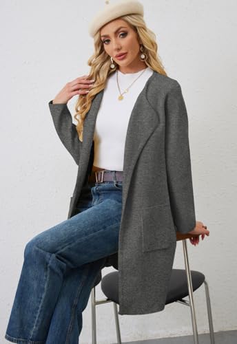 Image of Alaster Queen Women's Open Front Knit Long Fall Sweater Cardigan Coatigan | Long Sleeve,Wide Lapel Neck,Soft Knit Sweater Fabric,Two Patch Pockets,Outerwear Jacket,Work,Daily Wear,2026 Trendy Lady Coat
