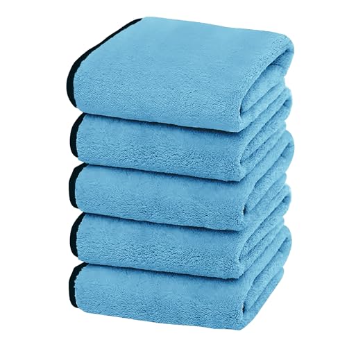 Story@Home Microfiber Super Absorbent Small Wipes 500 GSM Silk Banded Edge Towel Set Extra Thick Microfiber Cleaning Cloths Perfect for Bike (20 x 30 cm, Sky Blue) 5 Pieces